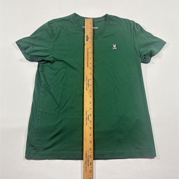 Psycho Bunny T-Shirt Mens Green Pima Cotton V Neck Short Sleeve Casual Tee M 4 - Picture 3 of 9
